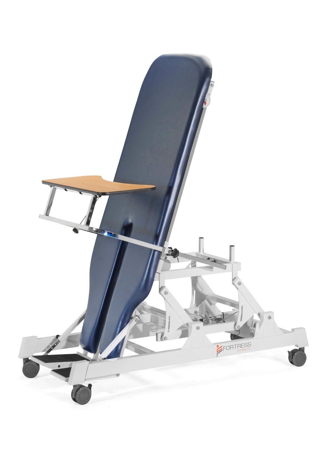 FORTRESS STABILITY TILT TABLE / WHITE FRAME / NAVY UPHOLSTERY photo