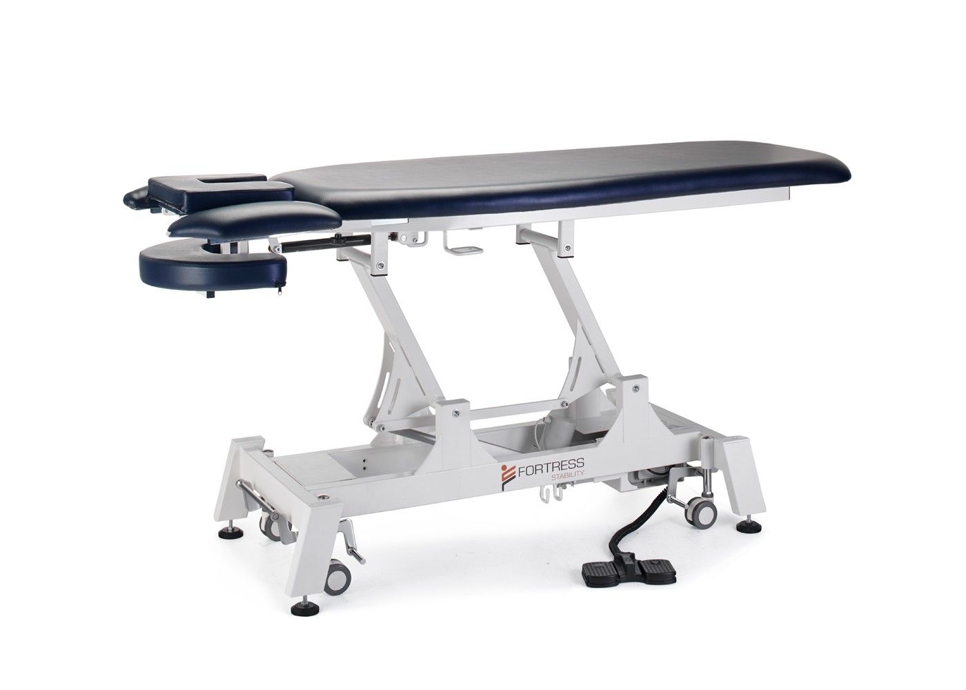 FORTRESS STABILITY CONTOUR MASSAGE TABLE / WHITE FRAME / NAVY UPHOLSTERY photo