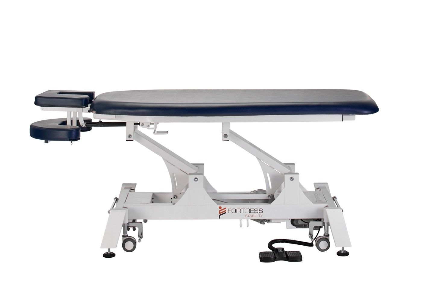 FORTRESS STABILITY CONTOUR MASSAGE TABLE / WHITE FRAME / NAVY UPHOLSTERY photo