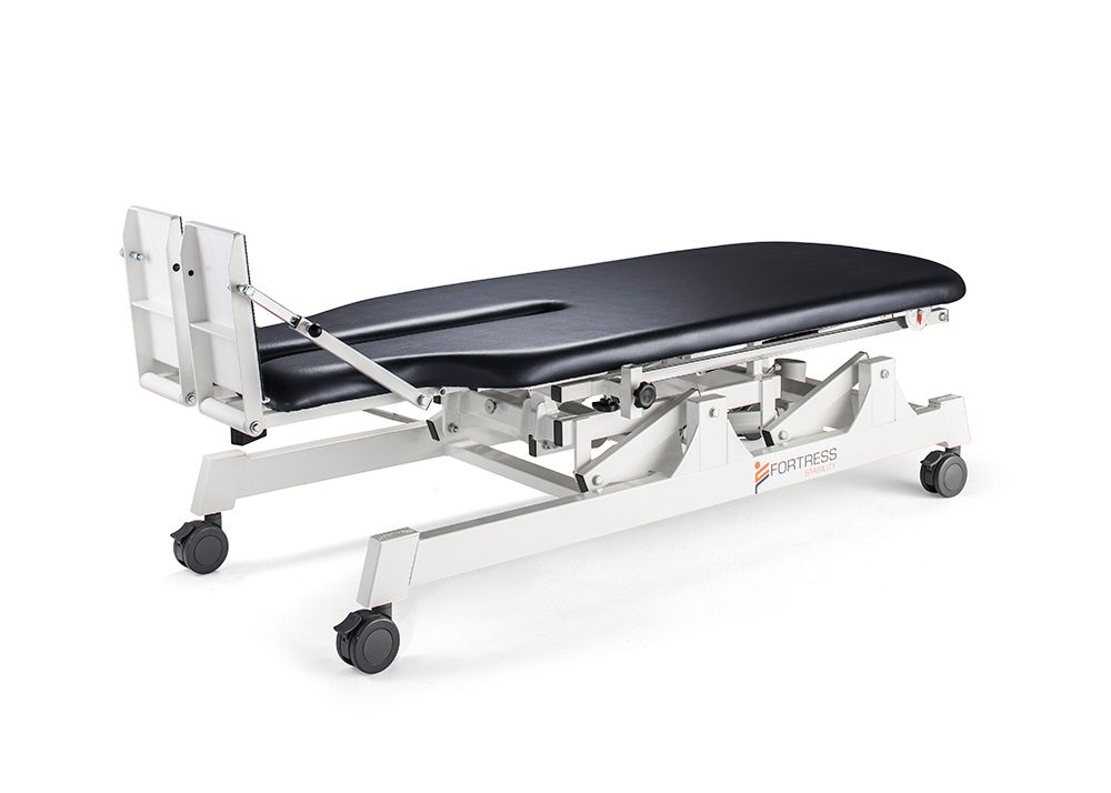 FORTRESS STABILITY TILT TABLE / WHITE FRAME / NAVY UPHOLSTERY photo