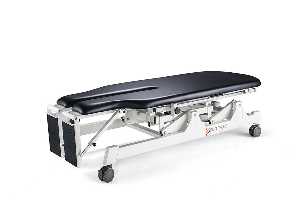 FORTRESS STABILITY TILT TABLE / WHITE FRAME / NAVY UPHOLSTERY photo