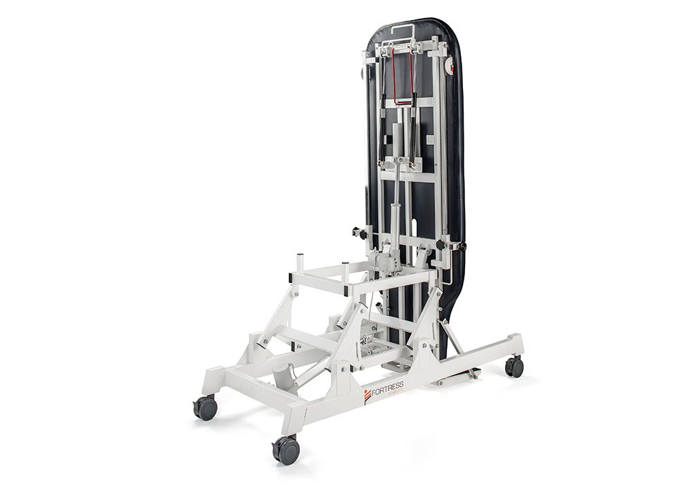 FORTRESS STABILITY TILT TABLE / WHITE FRAME / NAVY UPHOLSTERY photo