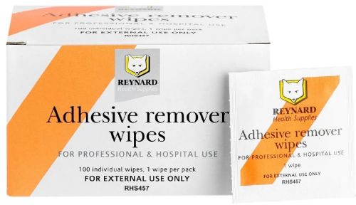 REMOVE ADHESIVE WIPES / 100 WIPES PER BOX
